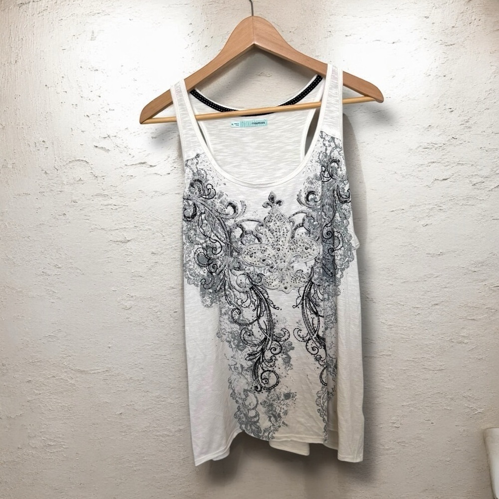 White and Black Patterned Women's Top XL fairy grunge whimsygoth glam